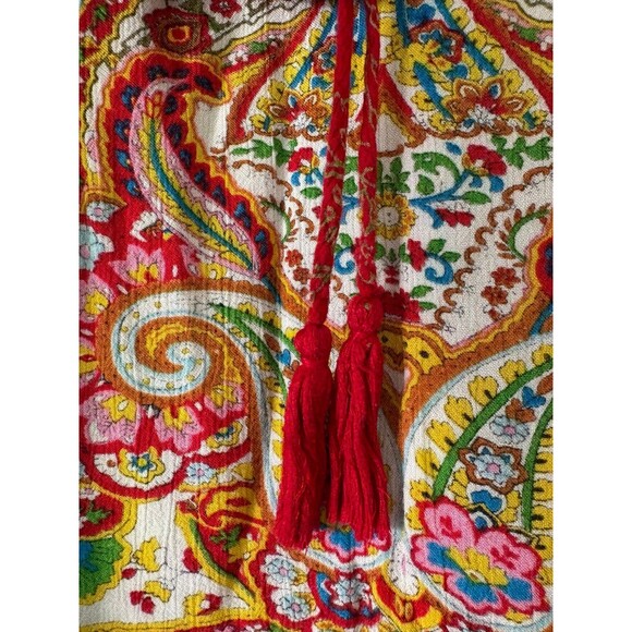 Bila Women's Boho Sleeveless Red & White Paisley Tunic Top, Large - Picture 4 of 8